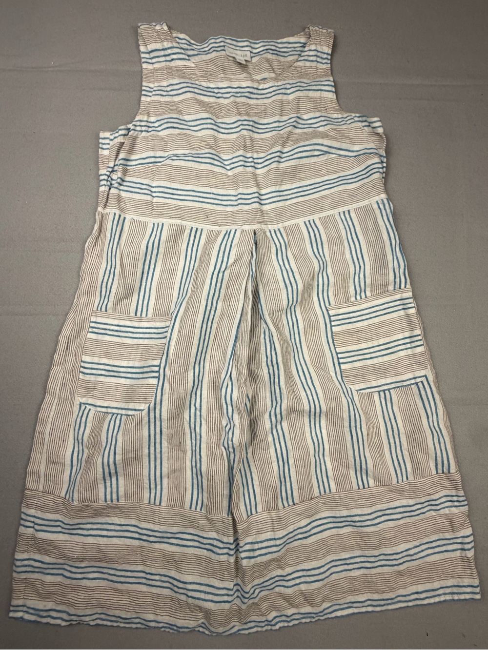 J. Jill Striped Sleeveless Maxi Dress in Blue & Tan Linen S